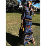Vintage Print O-Neck Patchwork Long Dress