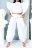 Matching Set -  Flutter Sleeves Round Neck and Loose Pants