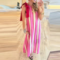 Striped Slant Neck Lace-Up Maxi Dress