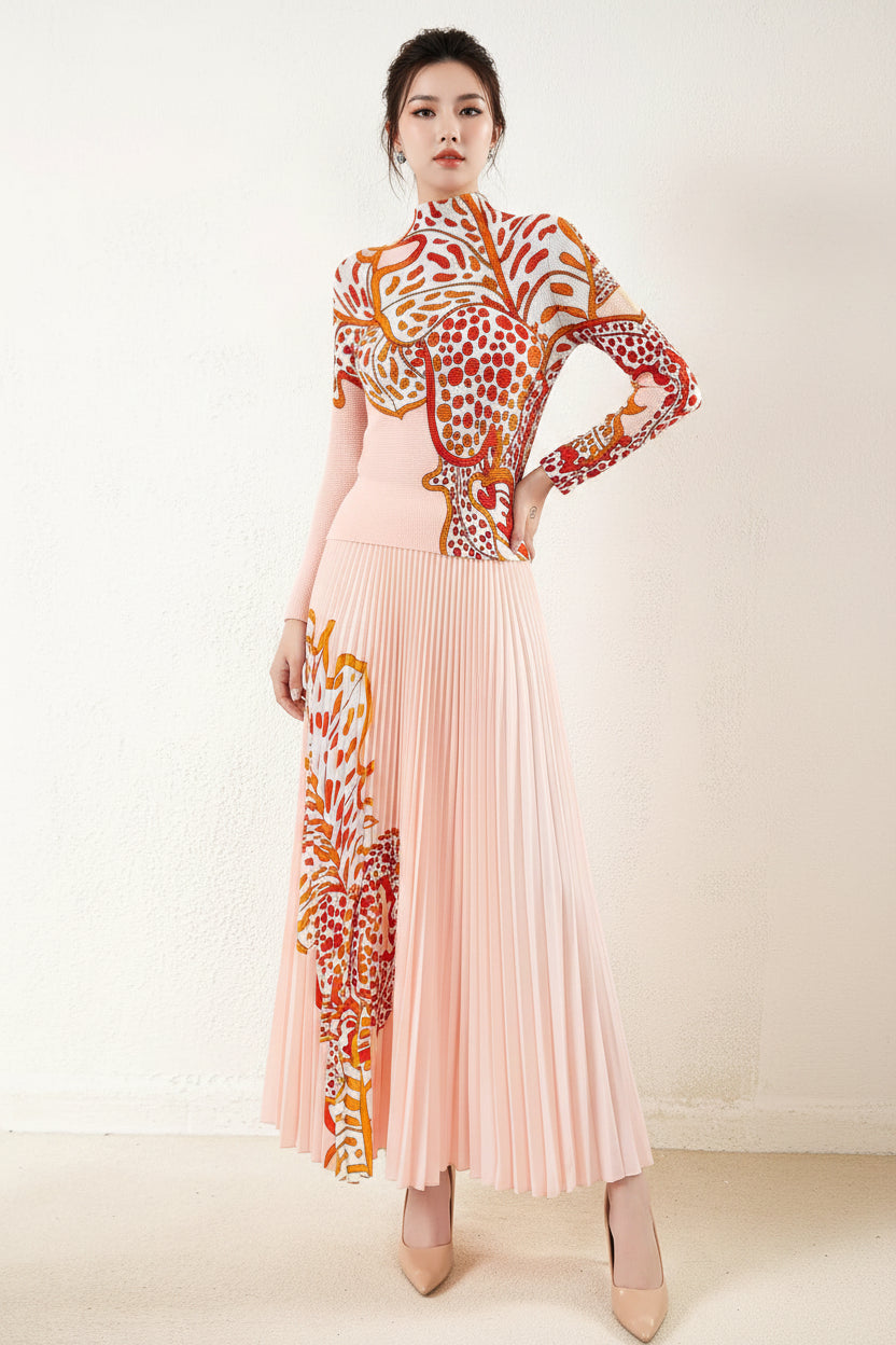 CurveKind™ Pleated Turtleneck Two-Piece Maxi Set by Crystal Crystina, primary view