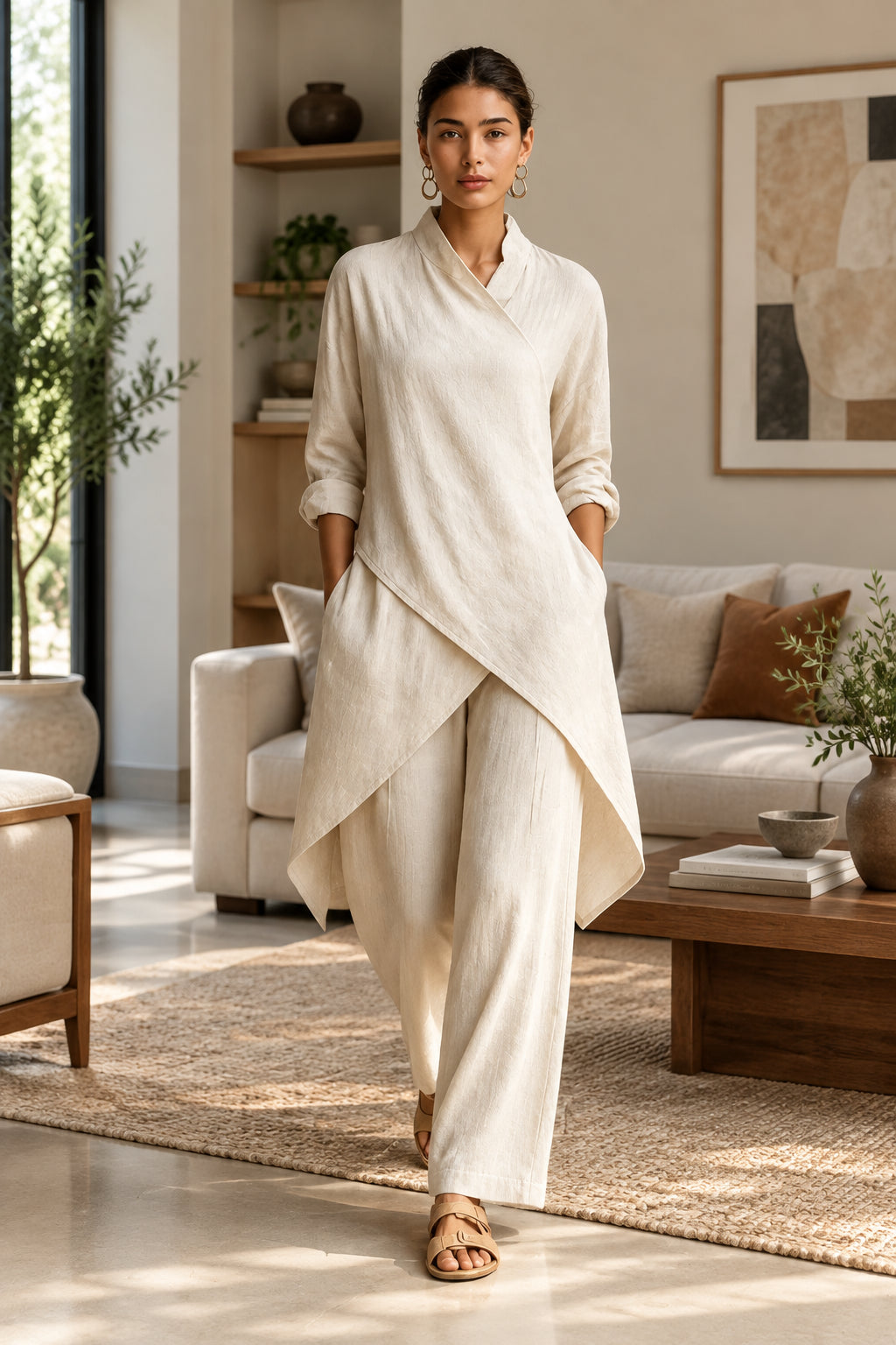 Asymmetrical Wrap Two-Piece Set