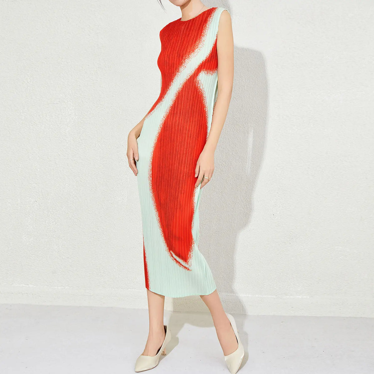 CurveKind™ Colorblock Sleeveless Midi Dress by Crystal Crystina, primary view