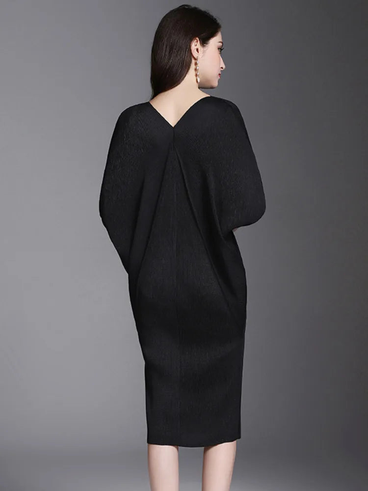 CurveKind™ Solid Pleated Batwing Mid-Calf Dress by Crystal Crystina, alternate view 5