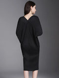 Miyake Solid Batwing Sleeve Stretch Dress