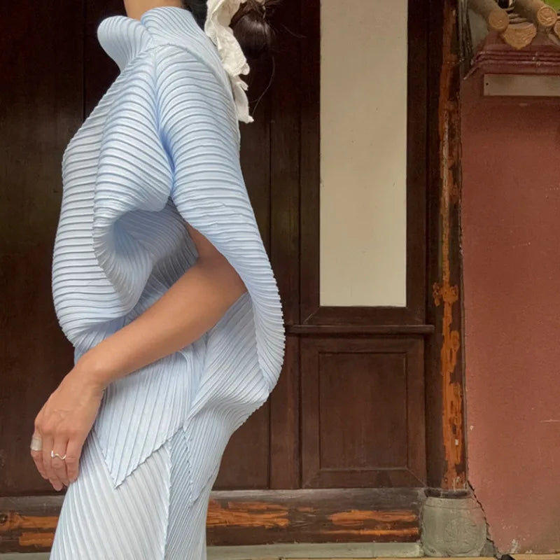 CurveKind™ Asymmetrical Pleated Two-Piece Skirt Set