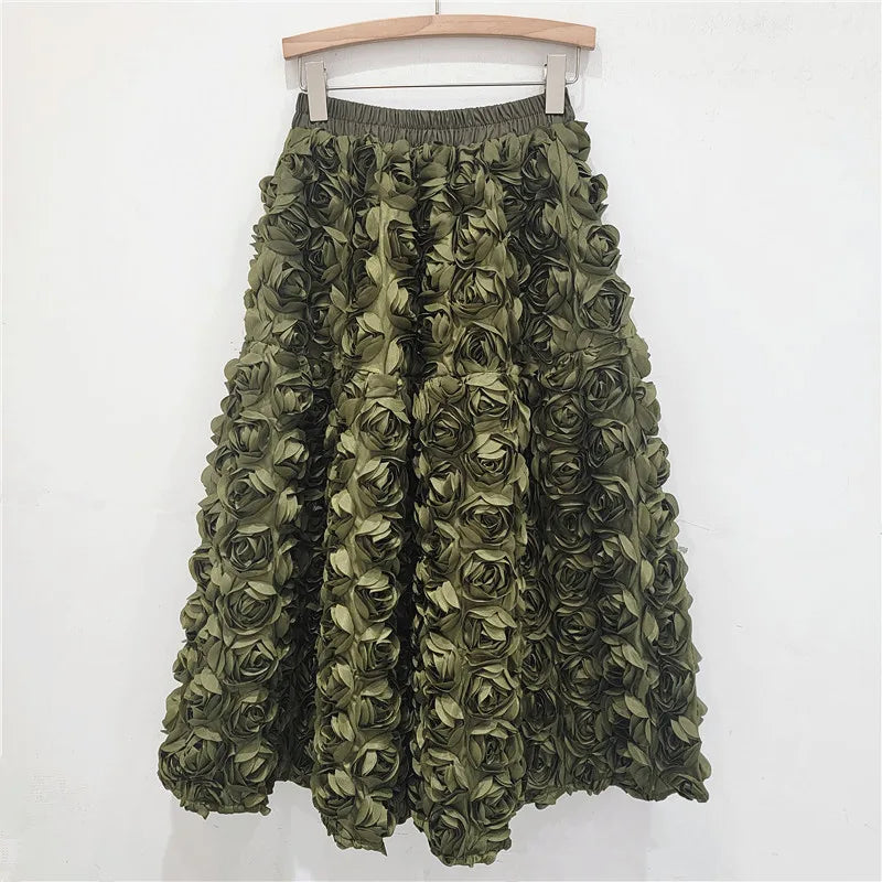 Versatile Three Dimensional Flower Midi Skirt by Crystal Crystina, alternate view 6