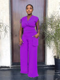 Ruched Sleeve Cargo Two Piece Set
