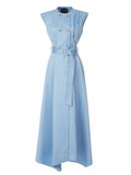 Elegant Sleeveless A-Line Office Dress with Belt