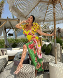 Ruffles Colorful Flower Print One Piece Swimsuit and skirt Swimwear