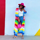 Striped Rainbow 3/4 Sleeve Maxi Trench