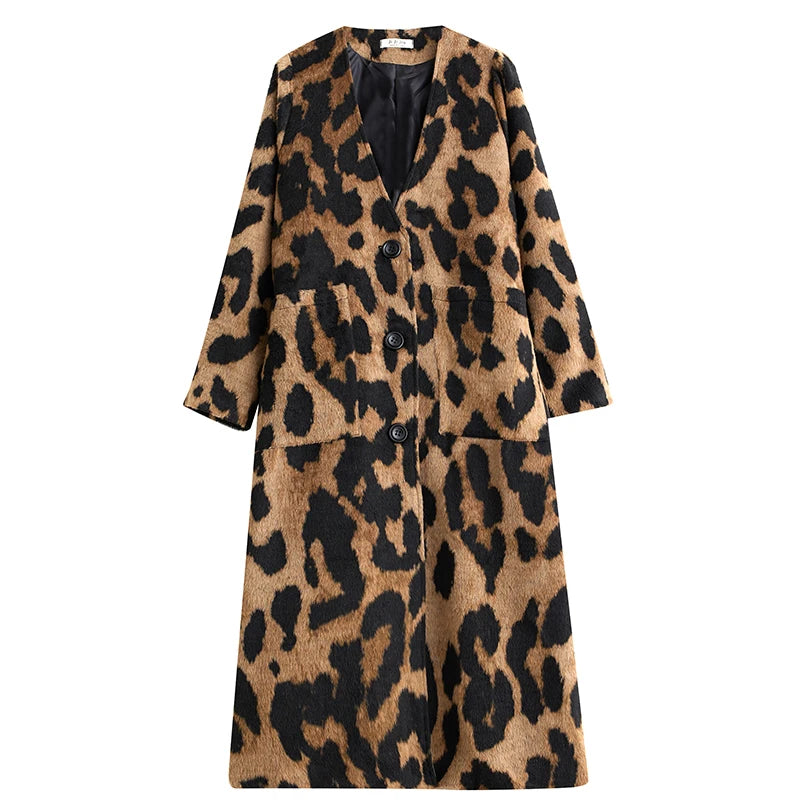 Oversized Leopard Wool Coat