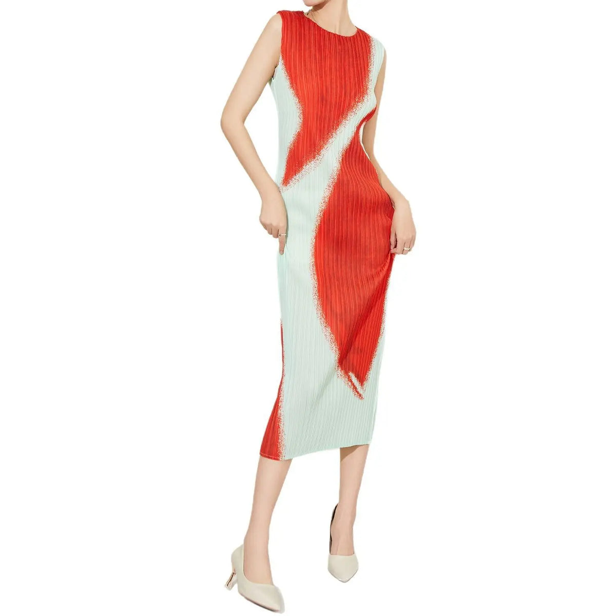 CurveKind™ Colorblock Sleeveless Midi Dress by Crystal Crystina, alternate view 4