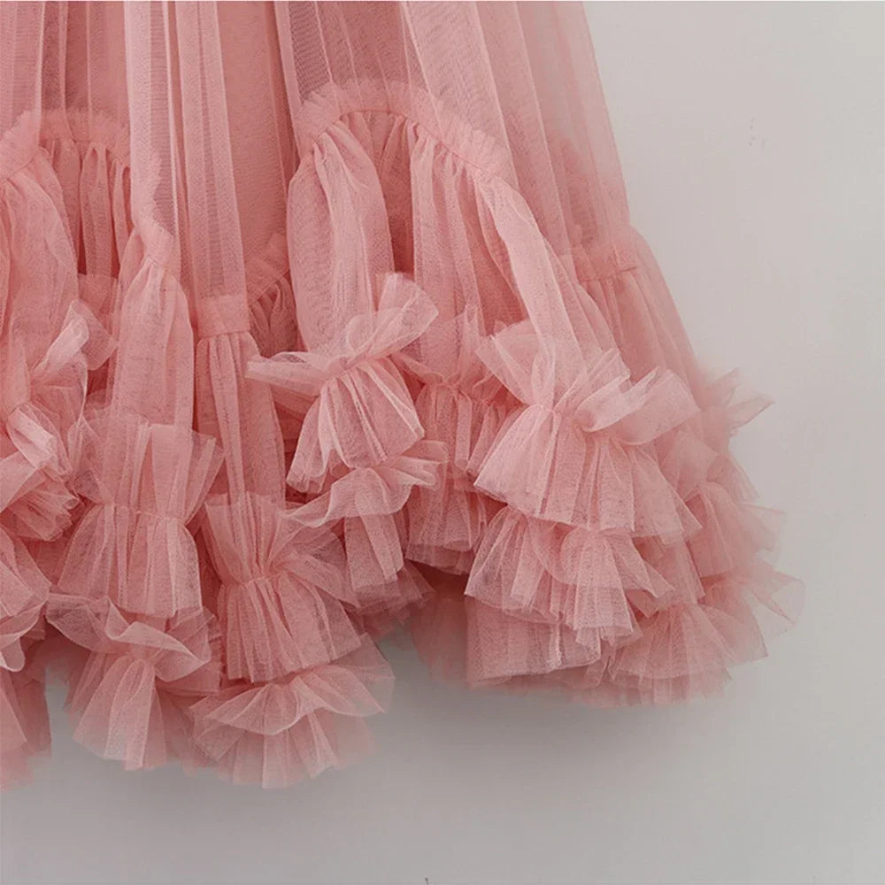 Long Mesh Layered Tulle Skirt by Crystal Crystina, alternate view 3