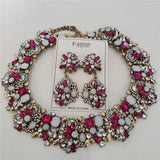 Crystal Rhinestone Collar Choker Necklace and Earrings