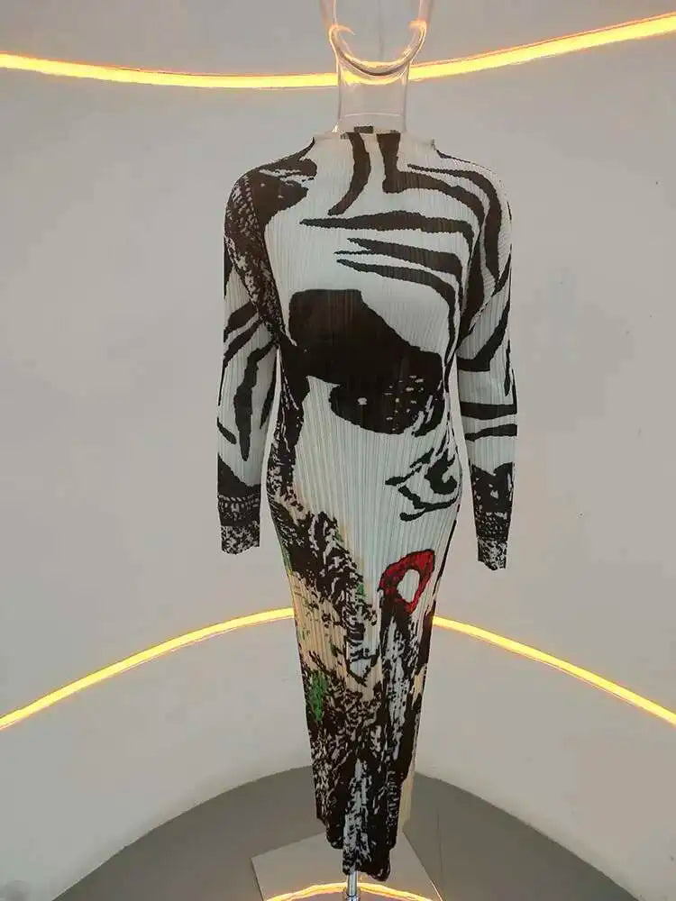 Zebra-patterned dress on a mannequin against a neutral background