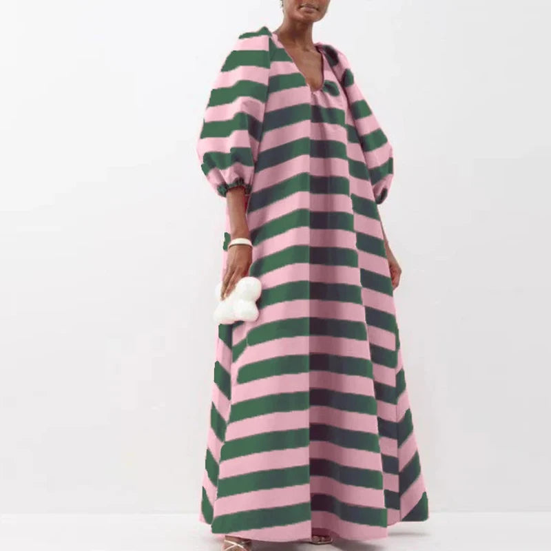 Elegant V-Neck Striped Maxi Dress by Crystal Crystina, alternate view 2