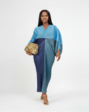 CurveKind™ Light Blue Color Block Pleated Batwing Dress