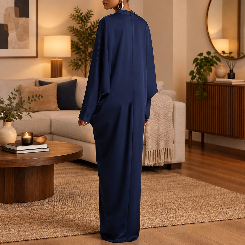 V Neck Gold Metal Ruched Waist Maxi Dress