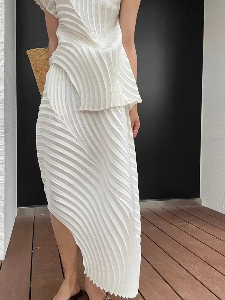 CurveKind™ Pleated Irregular Two-Piece Skirt Set by Crystal Crystina, alternate view 3