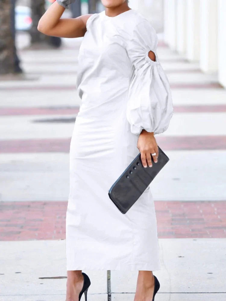 Ruched Side Split Maxi Bodycon Midi Dress by Crystal Crystina, alternate view 3