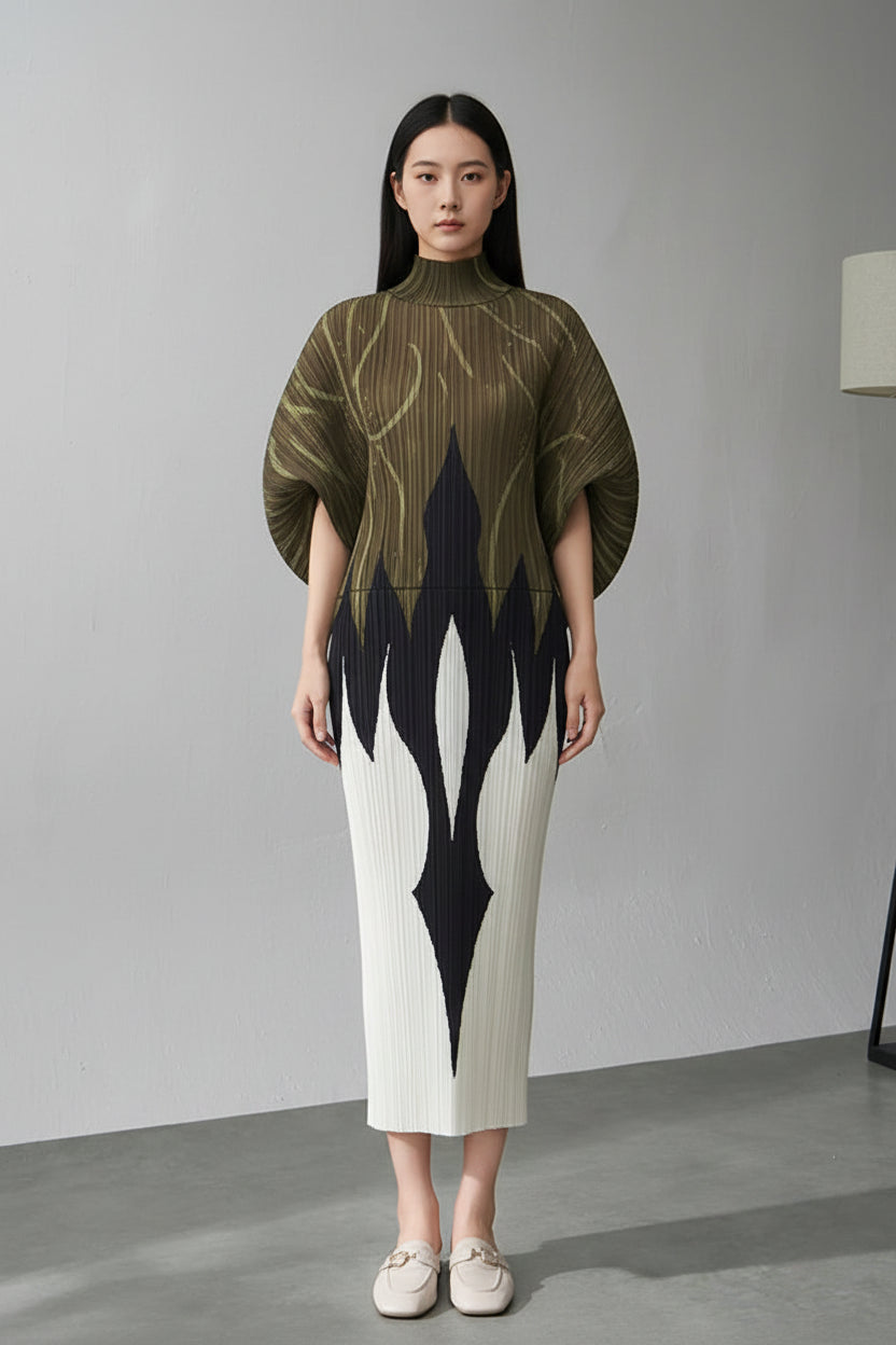 CurveKind™ Batwing V-Neck Pleated Dress by Crystal Crystina, alternate view 2