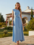 Elegant Sleeveless A-Line Office Dress with Belt