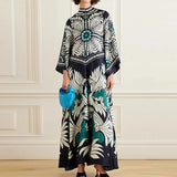 Chic Stand Collar Printed Long Sleeve High Waist Dress