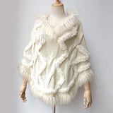 Warm Knitted Poncho With Real Raccoon Fur Stripe