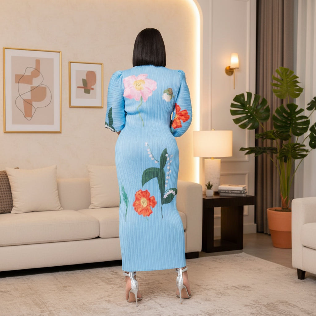 Floral Print Lantern Sleeve Dress
