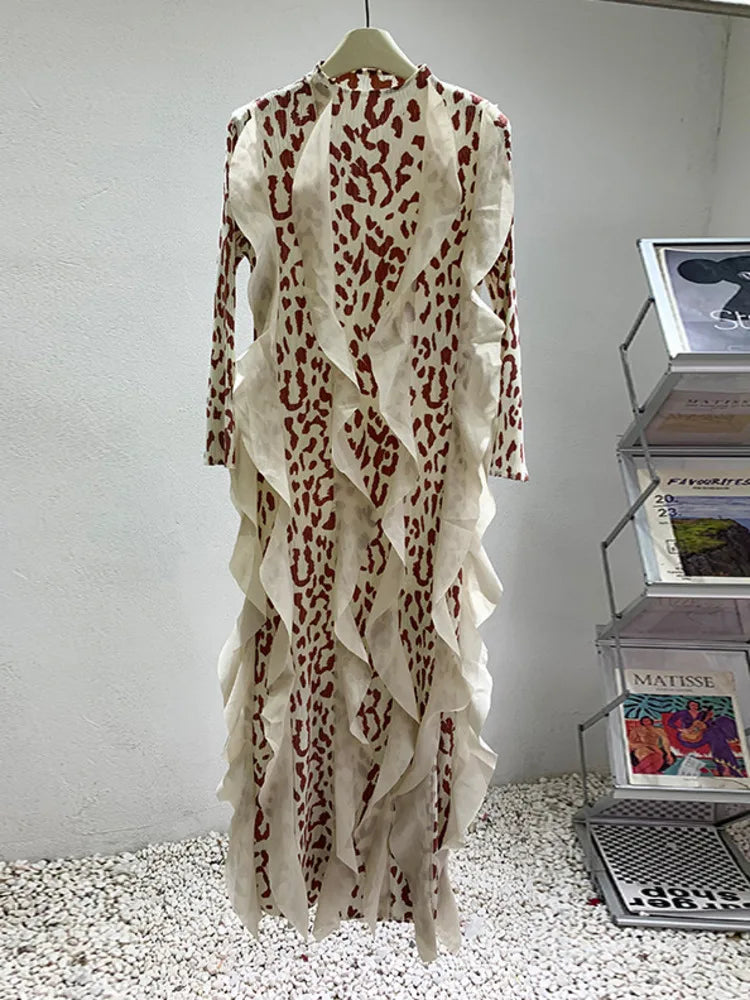 Leopard Print Patchwork Ruffled Dress