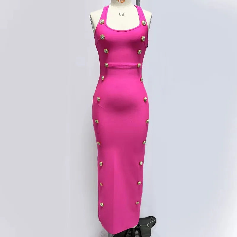 Black Bandage Dress with Metal Buttons by Crystal Crystina, alternate view 7