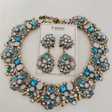 Crystal Rhinestone Collar Choker Necklace and Earrings