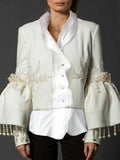 Vintage Pearl Fringed Embroidery Flared Jacket