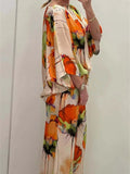 Floral Fall Loose Batwing Sleeve/Drawstring Pants Set