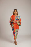 The CurveKind™ Orange Abstract Pleated Batwing Dress