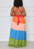 Meren Plus Size Summer Spaghetti Strap Backless Maxi Dress