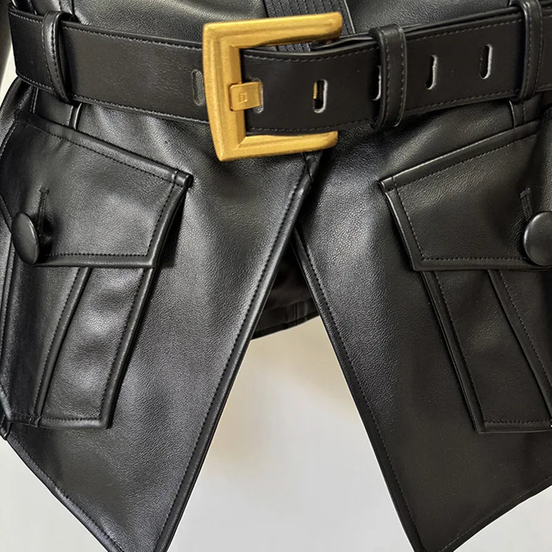 Slim Fit Leather Motorcycle Jacket – Multi-Pocket Design by Crystal Crystina, alternate view 5