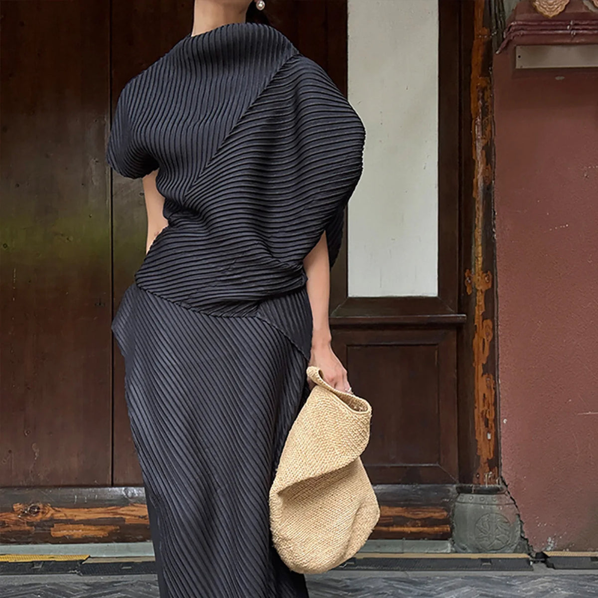 CurveKind™ Asymmetrical Pleated Two-Piece Skirt Set by Crystal Crystina, alternate view 8