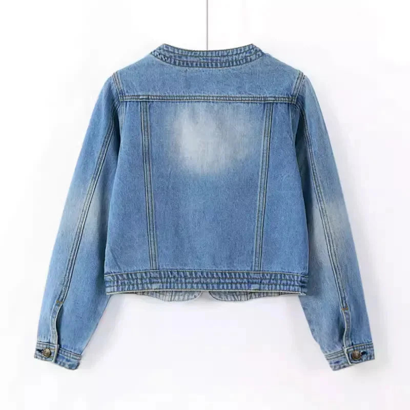 Quarter sleeved O-neck Denim Jacket by Crystal Crystina, alternate view 4