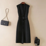 Knitted Vest Midi Dress with Belt