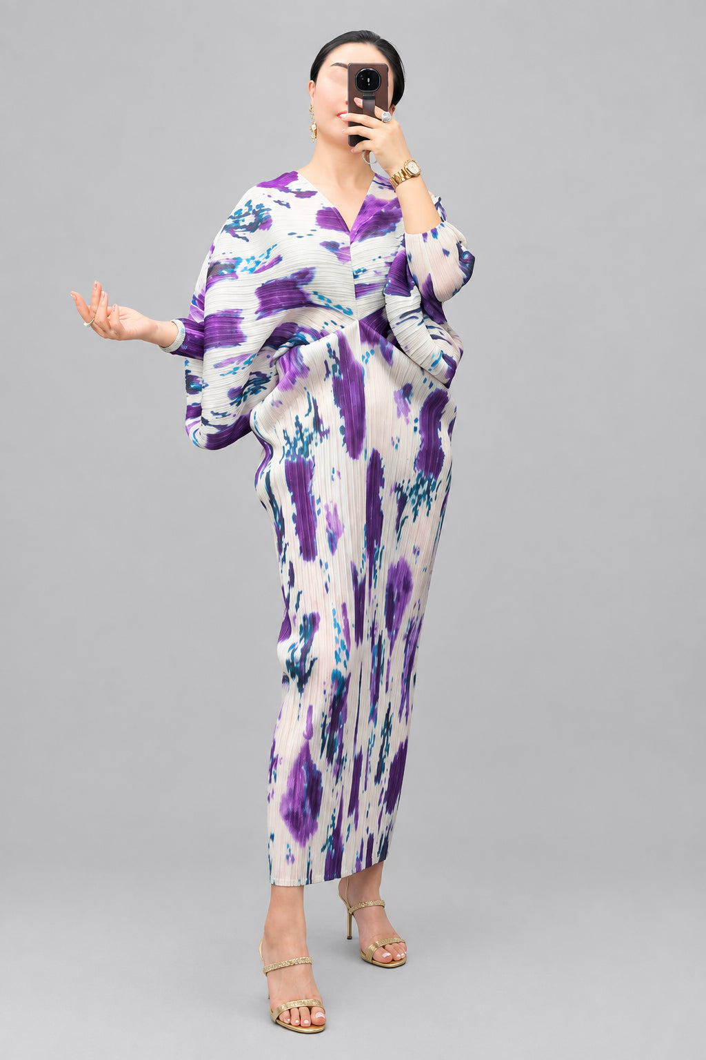 CurveKind™ Hand-Painted Print Batwing Dress