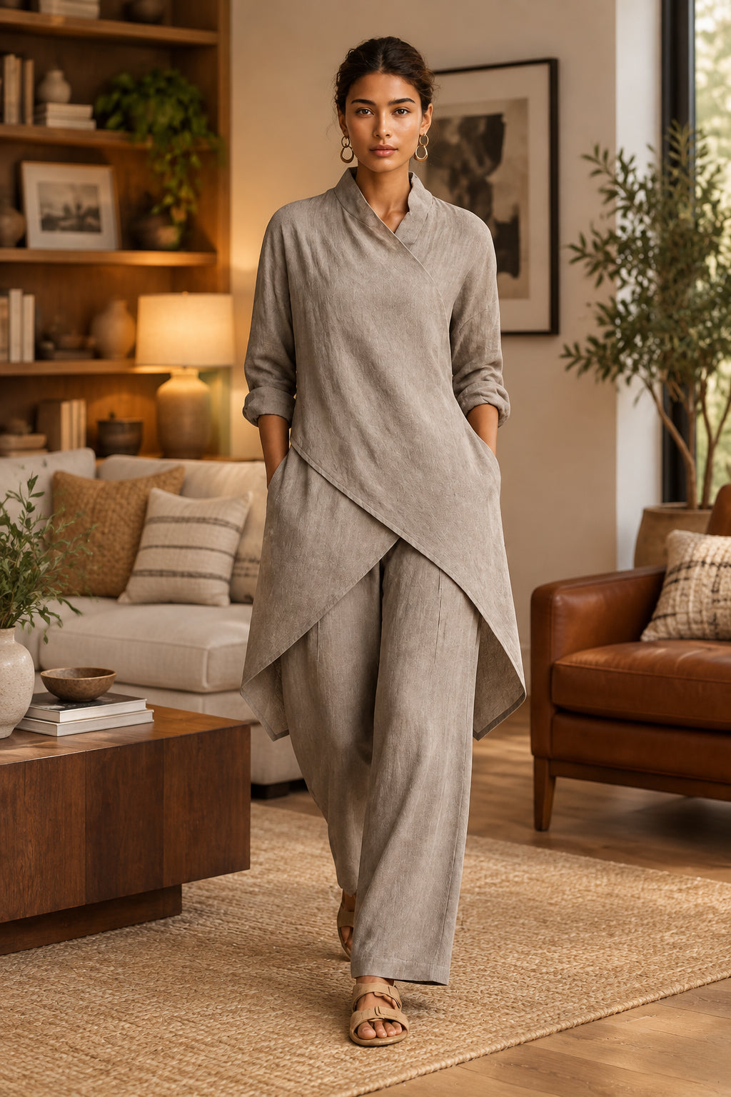 Asymmetrical Wrap Two-Piece Set