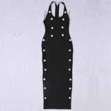 Black Bandage Dress with Metal Buttons