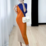 Slim-Fit Color Block Stretch Dress