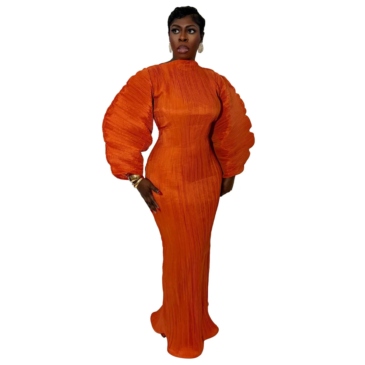 CurveKind™ Sculpted Puff-Sleeve Column Gown by Crystal Crystina, alternate view 7