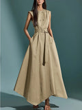 Elegant Sleeveless A-Line Office Dress with Belt