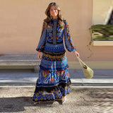 Vintage Print O-Neck Patchwork Long Dress