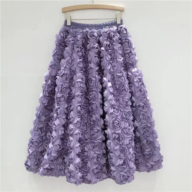Versatile Three Dimensional Flower Midi Skirt by Crystal Crystina, alternate view 4