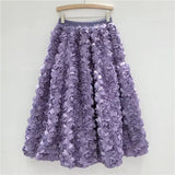 Versatile Three Dimensional Flower Midi Skirt