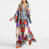 Chic Stand Collar Printed Long Sleeve High Waist Dress